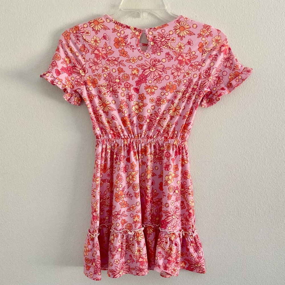 BCBG Girl's Pink Floral Ruffle Dress Size S (7/8) Spring/Summer Pastel Colors